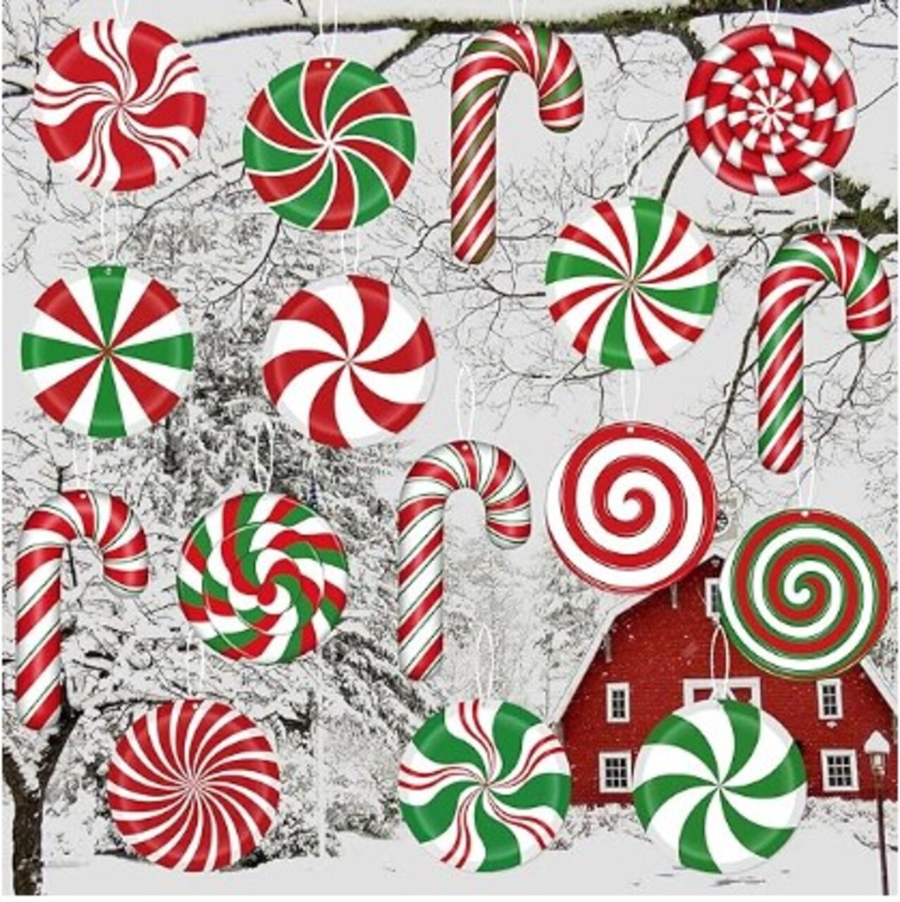 22pcs Large Christmas Candy Cane Tree Decorations, Red Green White Plastic, Double Sided Candy Canes Shaped Like Lollipops Christmas Tree House Xmas Supplies Christmas Hanging Ornaments Yard Porch Decorations